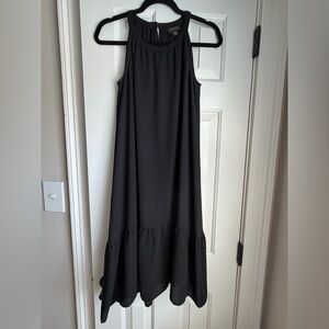 J Jill-Sleeveless Black Midi Dress with Ruffle Hem
